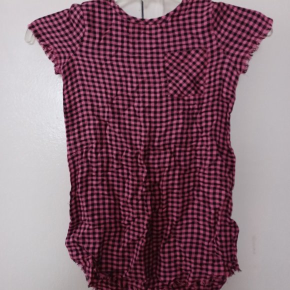 NEW Splendid Girl's Plaid Cold Shoulder Short Sleeve Top - size 5-6 - Picture 1 of 4
